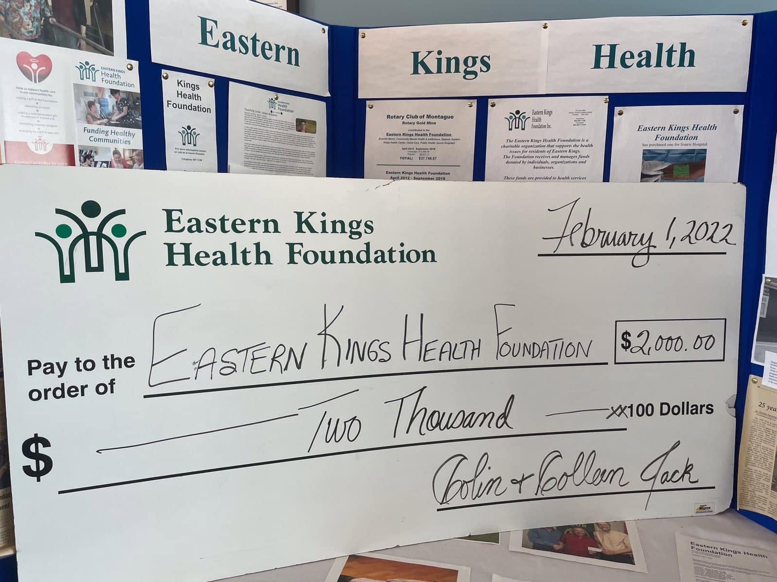 Colleen & Dr. Colin Jack donation presentation to the Eastern Kings Health Foundation