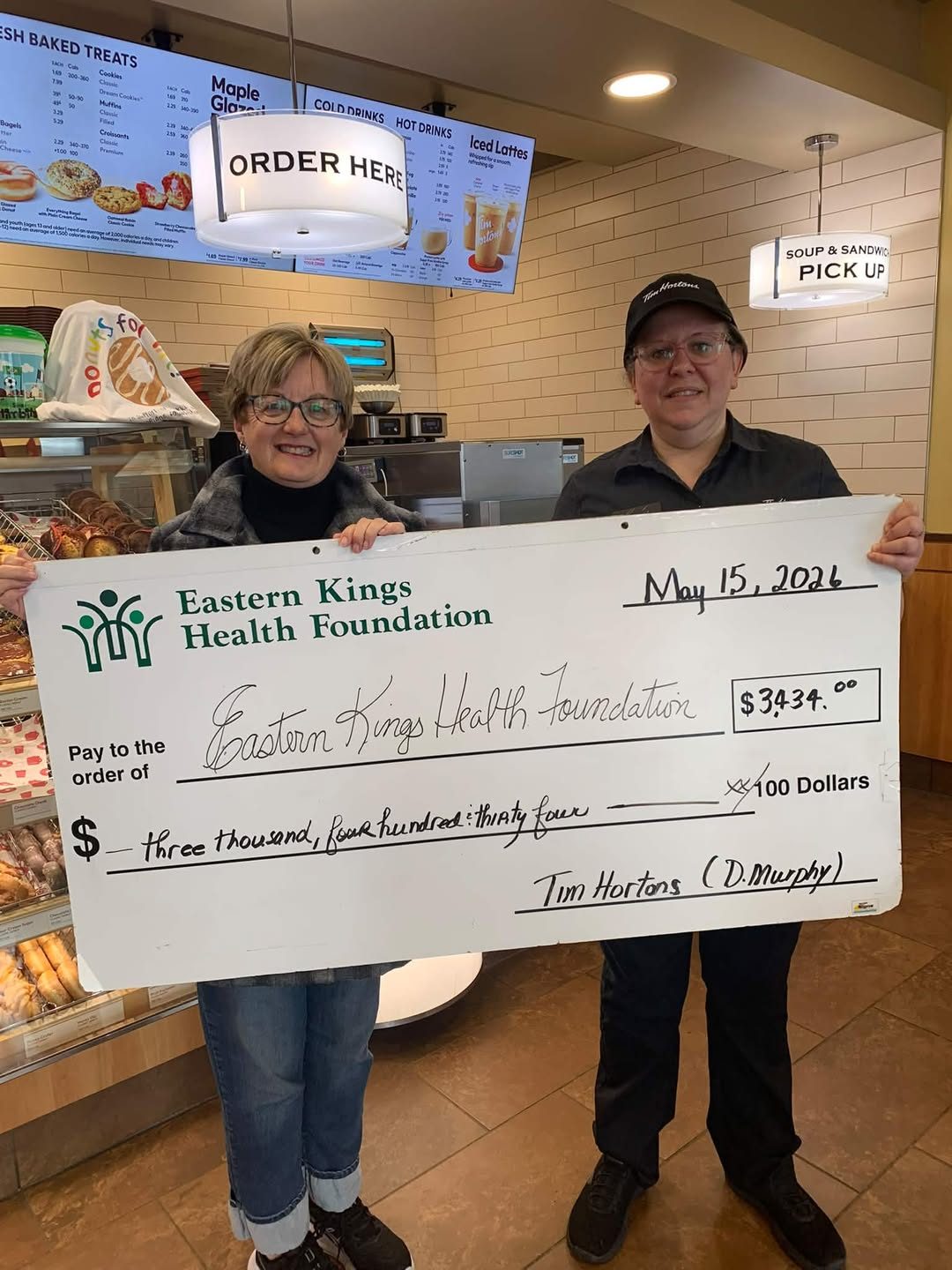 Tim Hortons Souris (D.P. Murphy Inc.) donation presentation to the Eastern Kings Health Foundation